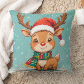 Cartoon-Rentier mit Weihnachtsmannmütze Kissen (Decke)