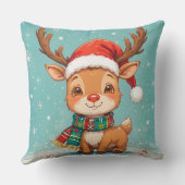 Cartoon-Rentier mit Weihnachtsmannmütze Kissen (Rückseite)