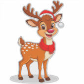 Cartoon Rentier mit Weihnachtsmannmütze und Karpfe Aufkleber (Vorderseite)