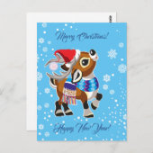 Cartoon Rentiere oder Karibu. Frohe Weihnachten Postkarte (Vorne/Hinten)