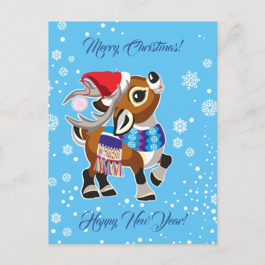 Cartoon Rentiere oder Karibu. Frohe Weihnachten Postkarte (Vorderseite)