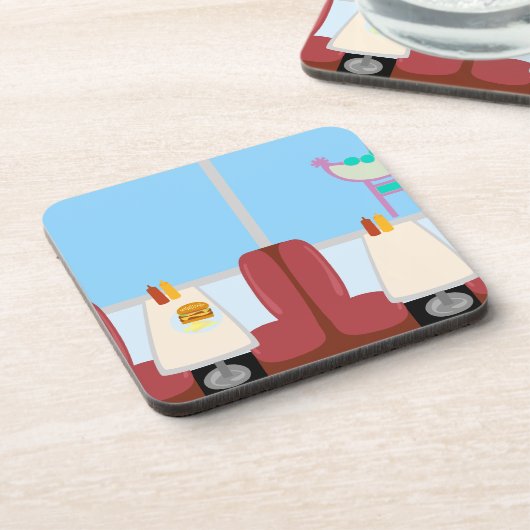 Cartoon Retro Fifties Diner Getränkeuntersetzer (Linke Seite)