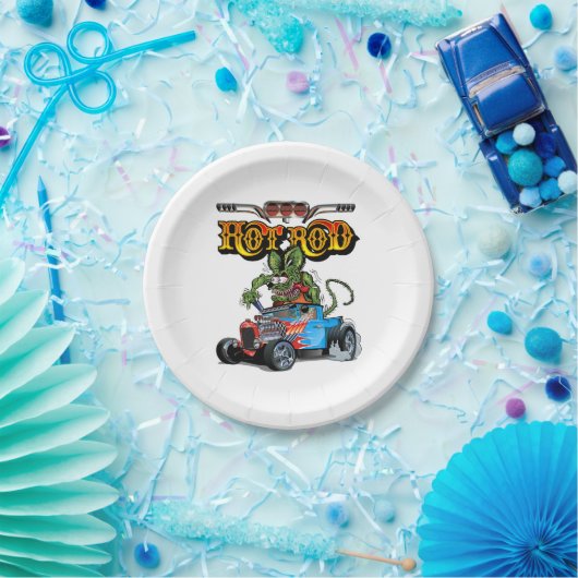 Cartoon Retro-frisierte Auto Pappteller (Party)
