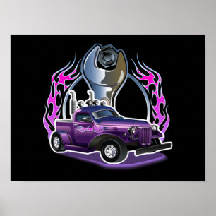 Cartoon Retro-frisierte Auto Poster