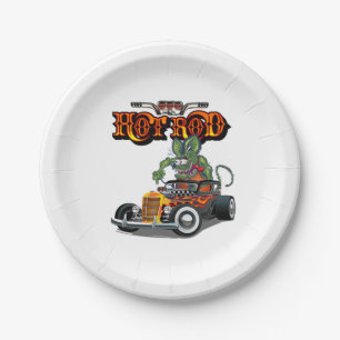 Cartoon Retro-Hot-Rod Pappteller