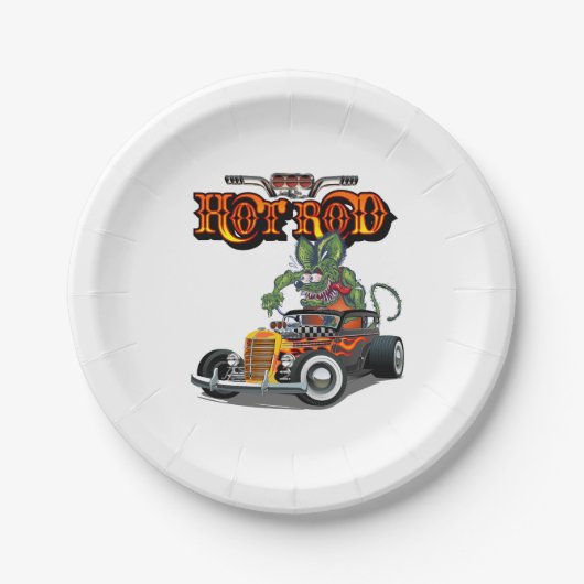 Cartoon Retro-Hot-Rod Pappteller (Vorderseite)
