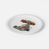 Cartoon Retro-Hot-Rod Pappteller (Schrägansicht)