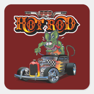 Cartoon-Retro-Hot-Rod Quadratischer Aufkleber