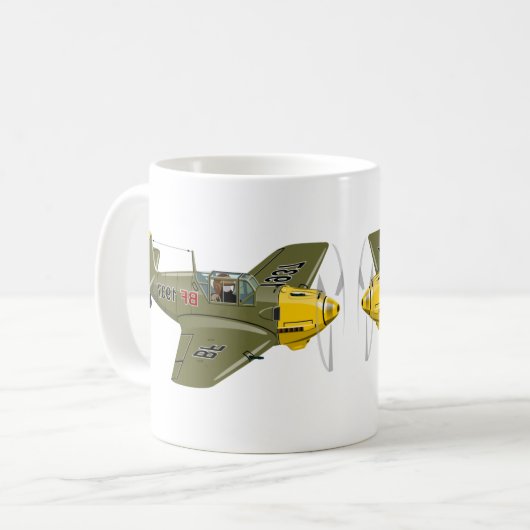 Cartoon-Retro-Kämpfer Flugzeug Kaffeetasse (Vorderseite Links)