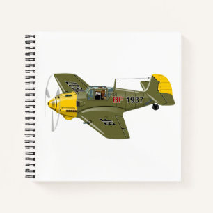 Cartoon-Retro-Kämpfer Flugzeug Notizblock