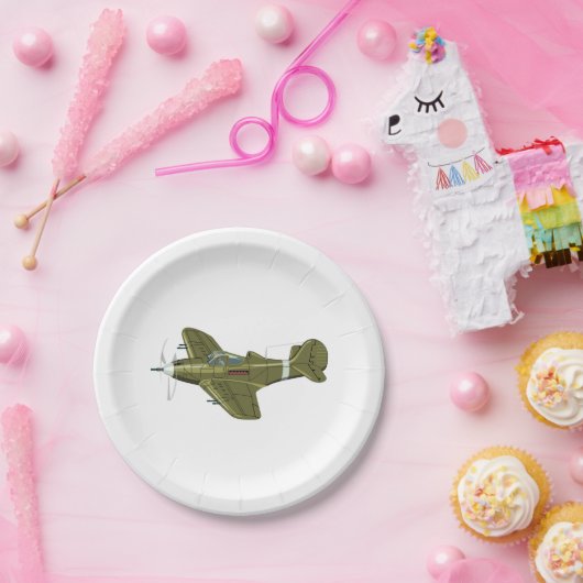 Cartoon-Retro-Kämpfer Flugzeug Pappteller (Party)