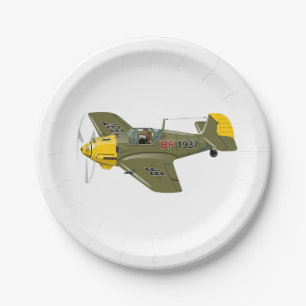 Cartoon-Retro-Kämpfer Flugzeug Pappteller