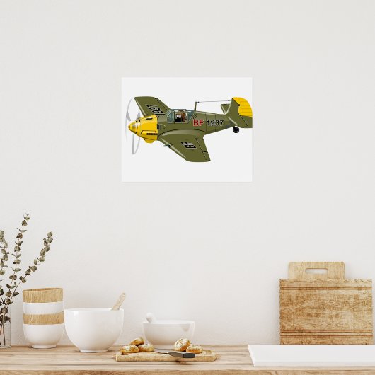 Cartoon-Retro-Kämpfer Flugzeug Poster (Küche)