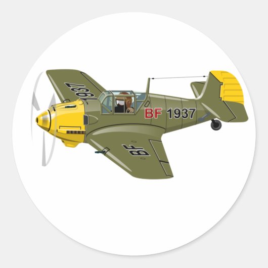 Cartoon-Retro-Kämpfer Flugzeug Runder Aufkleber (Vorderseite)