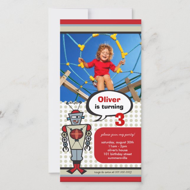 Cartoon Retro Robot Niedlich Kids Junge Geburtstag (Vorderseite)