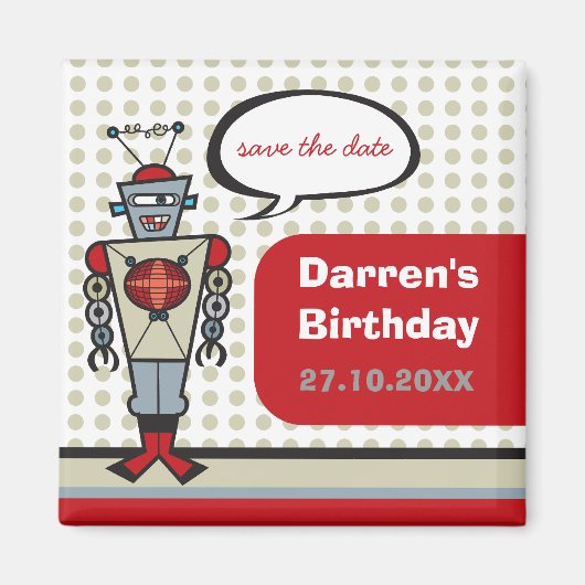 Cartoon Retro Robot Niedlich Kids Junge Geburtstag Magnet (Vorne)