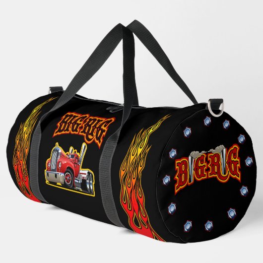 Cartoon Retrofahrzeug "Big Rig" Duffle Bag (Linke Ecke)