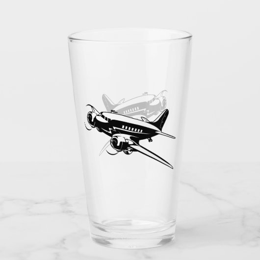 Cartoon-Retroflugzeug Glas (Vorderseite)