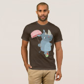 Cartoon Rhino mit Schirm auf Einrad T - Shirt (Vorne ganz)