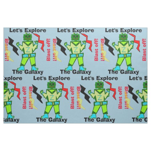 Cartoon Robot Boy Alien Blast Off Stoff (Fat Quarter (45,7 x 55,9 cm))