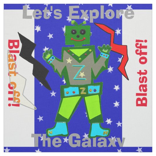 Cartoon Robot Boy Alien Stars Stoff (Muster)