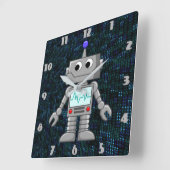 cartoon robot clock quadratische wanduhr (Winkel)