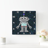 cartoon robot clock quadratische wanduhr (Zuhause)