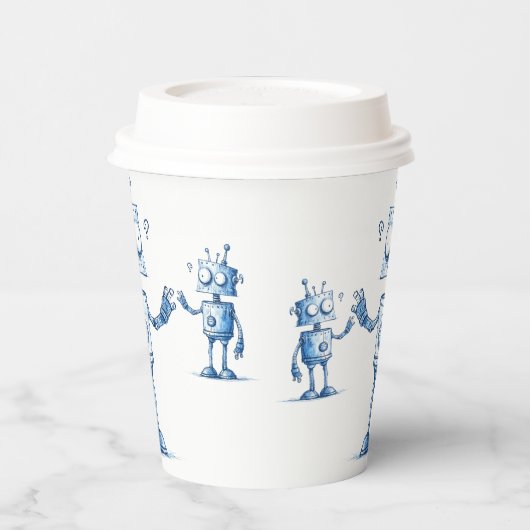 Cartoon Robot Coffee Cup - Tech Buddy To Go Pappbecher (Links)