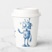 Cartoon Robot Coffee Cup - Tech Buddy To Go Pappbecher (Rückseite)