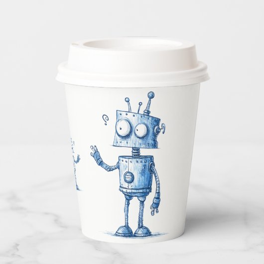 Cartoon Robot Coffee Cup - Tech Buddy To Go Pappbecher (Rückseite)