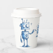 Cartoon Robot Coffee Cup - Tech Buddy To Go Pappbecher (Vorderseite)