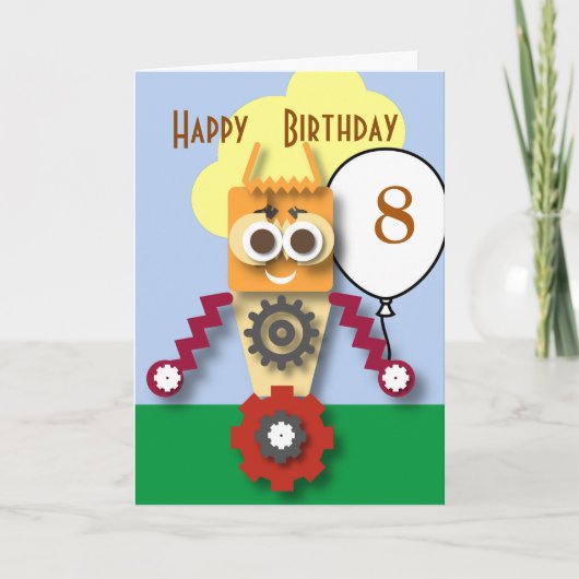 Cartoon Robot Editable Children's Birthday Karte (Vorderseite)