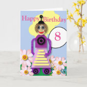 Cartoon Robot Editable Children's Birthday Karte (Gelbe Blume)