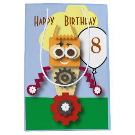 Cartoon Robot Editable Children's Birthday Mittlere Geschenktüte