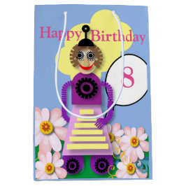 Cartoon Robot Editable Children's Birthday Mittlere Geschenktüte