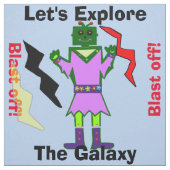 Cartoon Robot Girl Alien Blast Off Blue Stoff (Muster)