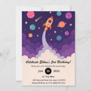 Cartoon Rocket & Colorful Galaxy Geburtstag Einladung