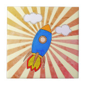 Cartoon Rocket Retro Sunset Decoration Fliese (Vorderseite)