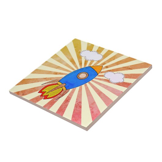 Cartoon Rocket Retro Sunset Decoration Fliese (Seite)