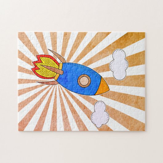 Cartoon Rocket Retro Sunset Puzzle (Horizontal)