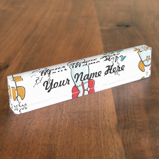 Cartoon-Rocket-Schiffs-Muster Namensplakette (Seite)