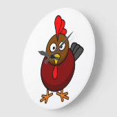 Cartoon Rooster Große Wanduhr (Winkel)