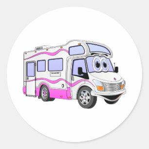 Cartoon-rosa Camper Runder Aufkleber