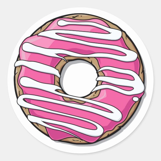 Cartoon Rosa Donut mit Icing Runder Aufkleber (Vorderseite)