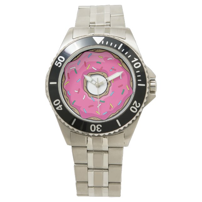Cartoon Rosa Donut mit Sprinklen Armbanduhr (Vorderseite)