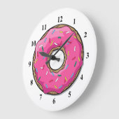 Cartoon Rosa Donut mit Sprinklen Große Wanduhr (Winkel)