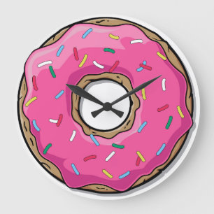 Cartoon Rosa Donut mit Sprinklen Große Wanduhr