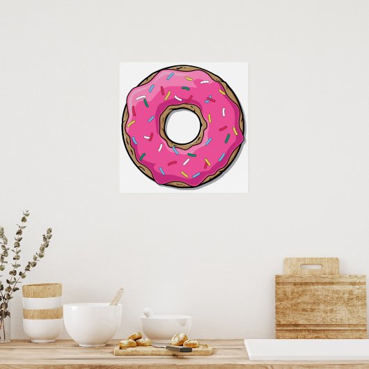 Cartoon Rosa Donut mit Sprinklen Poster (Küche)