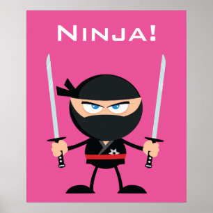 Cartoon rosa Ninja Krieger mit zwei Katana Poster