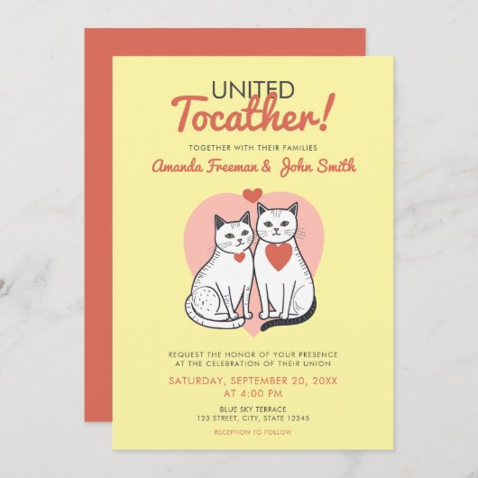 Cartoon Rot und Weiße Katze Hochzeit Einladung (Vorne/Hinten)